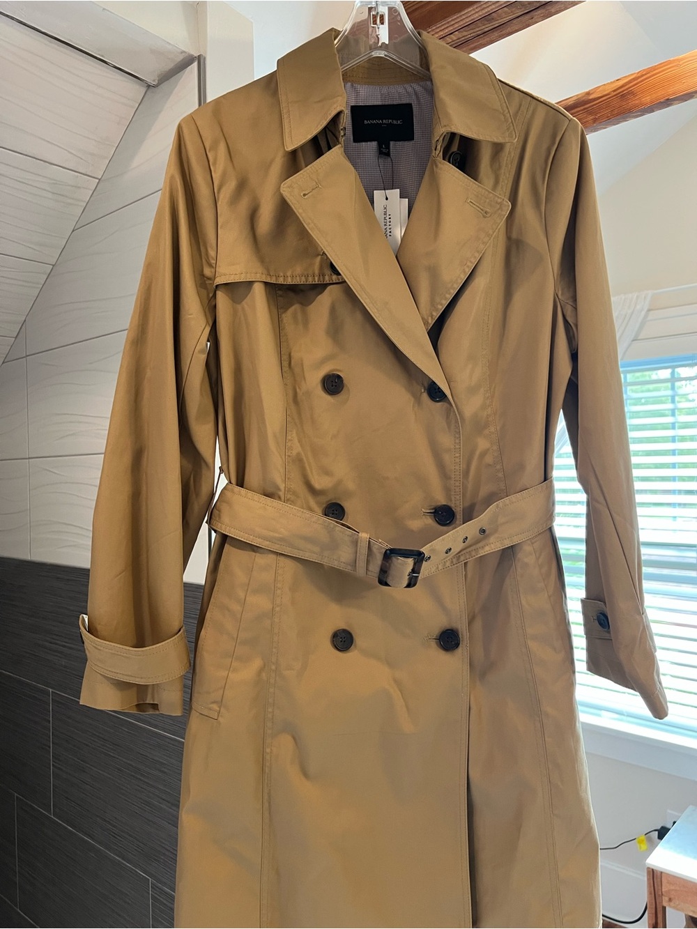 Banana Republic Factory Camel Double-Breasted Trench Coat with Belt